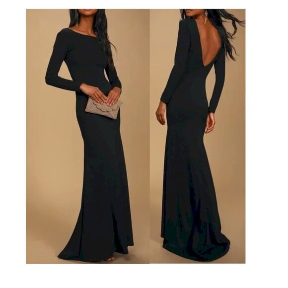 Lulus Black Wait For Me Black Long Sleeve Elvira Dress Size Large NWOT - Picture 1 of 10